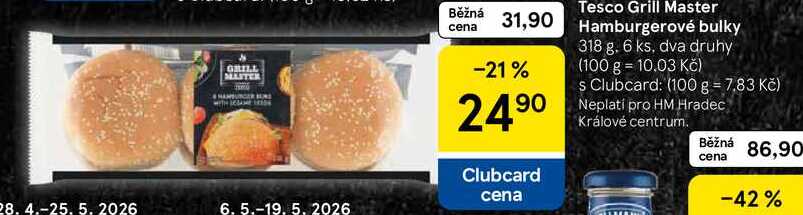 Tesco Grill Master Hamburgerové bulky, 318 g. 6 ks, dva druhy 