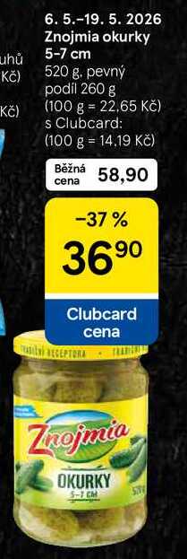 Znojmia okurky 5-7 cm, 520 g. pevný podíl 260 g