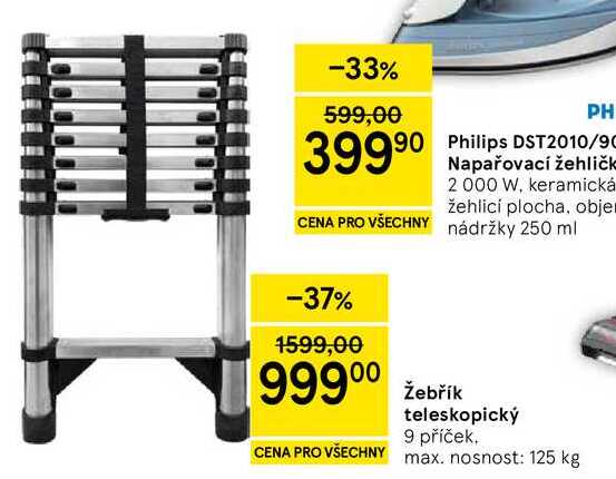 Žebřík teleskopický, 9 příček. max. nosnost: 125 kg 