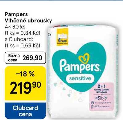 Pampers Vlhčené ubrousky, 4× 80 ks 