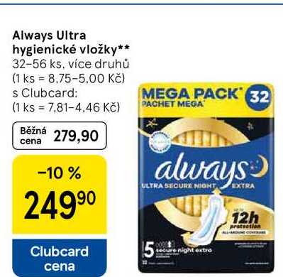 Always Ultra hygienické vložky, 32-56 ks, více druhů 