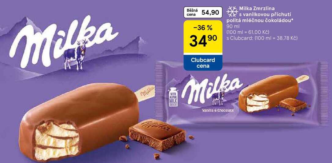Milka Zmrzlina vanilkovou příchutí politá mléčnou čokoládou, 90 ml  