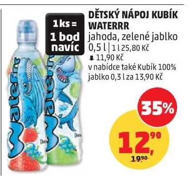 DĚTSKÝ NÁPOJ KUBÍK WATERRR jahoda, 0,5 l 