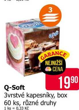 Q-Soft 3vrstvé kapesníky, box 60 ks, různé druhy 