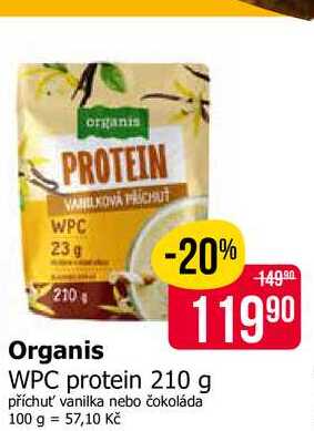 Organis WPC protein 210 g příchuť vanilka nebo čokoláda 