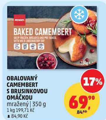OBALOVANÝ CAMEMBERT S BRUSINKOVOU OMÁČKOU mražený, 350 g 