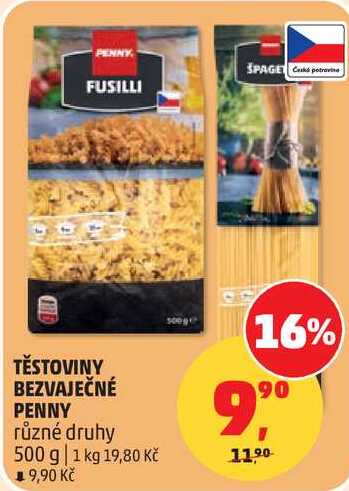 TĚSTOVINY BEZVAJEČNÉ PENNY různé druhy, 500 g 