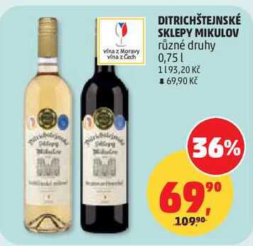 DITRICHŠTEJNSKÉ SKLEPY MIKULOV různé druhy, 0,75 l