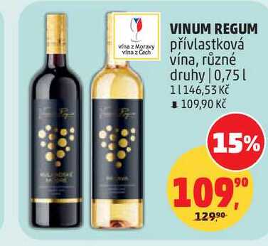 VINUM REGUM přívlastková vina, různé druhy, 0,75 l