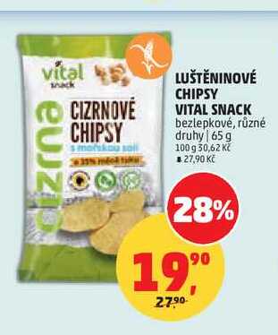 LUŠTĚNINOVÉ CHIPSY VITAL SNACK bezlepkové, různé druhy, 65 g 