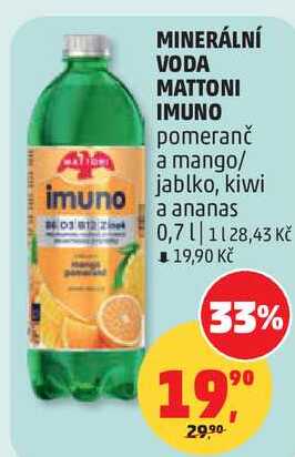 MINERÁLNÍ VODA MATTONI IMUNO pomeranč a mango, 0,7 l 