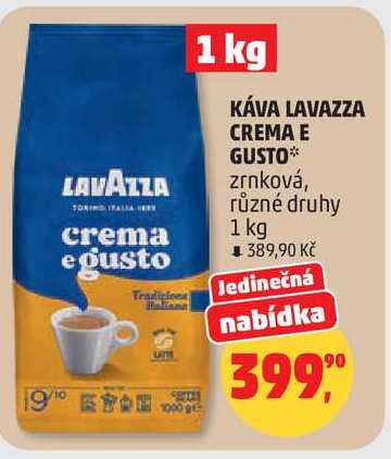 KÁVA LAVAZZA CREMA E GUSTO zrnková, různé druhy, 1 kg 