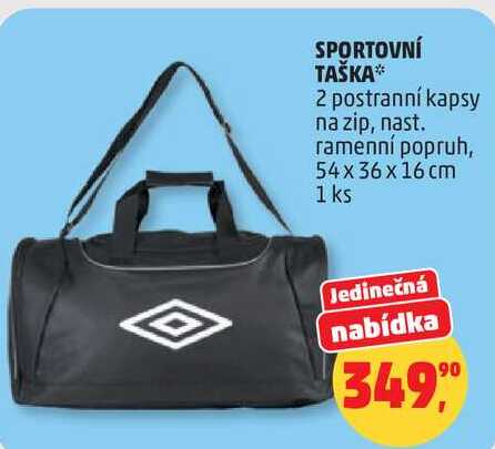 SPORTOVNÍ TAŠKA, 2 postranní kapsy na zip, nast. ramenní popruh, 54x36x16 cm, 1 ks 