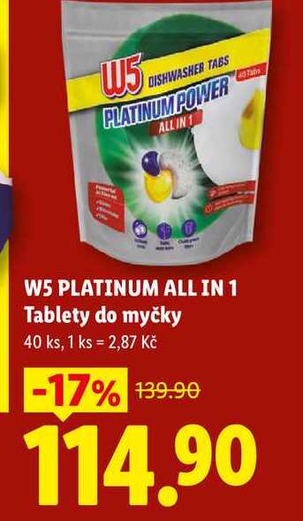 W5 PLATINUM ALL IN 1 Tablety do myčky, 40 ks  