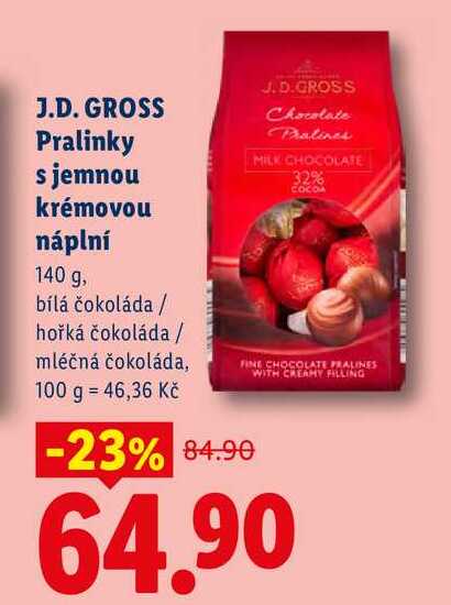 J.D. GROSS Pralinky s jemnou krémovou náplní, 140 g