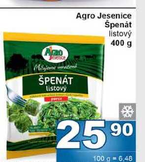 Agro Jesenice Špenát listový 400g