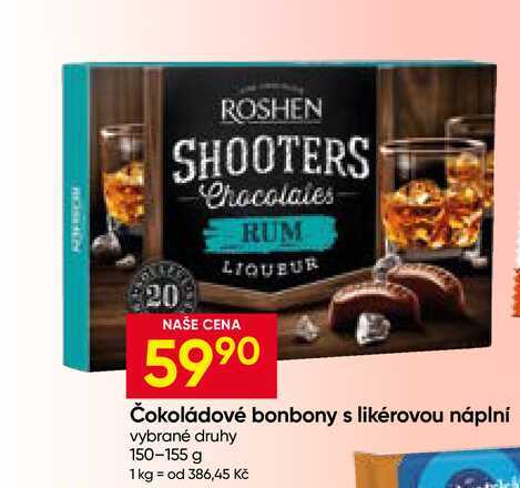 ROSHEN Čokoládové bonbony s likérovou náplní vybrané druhy 150-155 g
