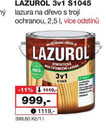 LAZUROL 3v1 S1045 ný lazura na dřevo s trojí ochranou, 2,5l 