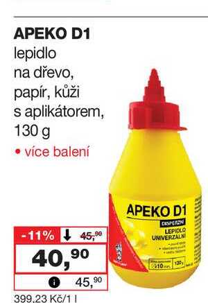 APEKO D1 lepidlo na dřevo, papír, kůži s aplikátorem, 130 g 