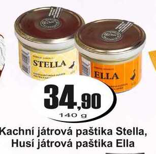 Kachní játrová paštika Stella, Husí játrová paštika Ella 140 g 