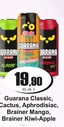 Guarana Classic, Cactus, Aphrodisiac, Brainer Mango, Brainer Kiwi-Apple 0,5 l