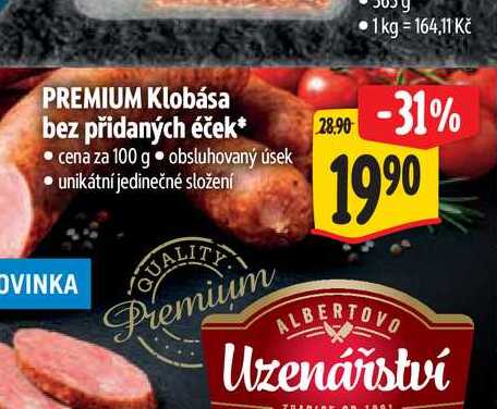   PREMIUM Klobása bez přidaných éček 100 g