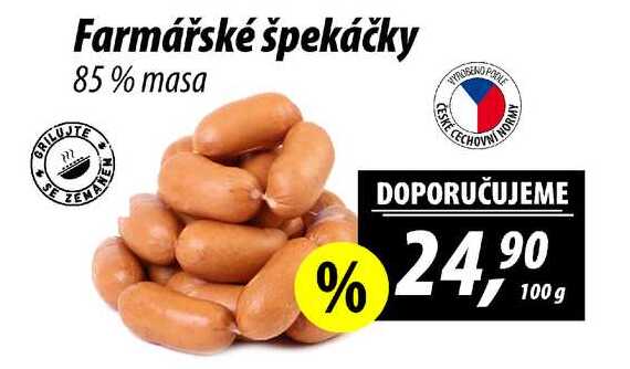 Farmářské špekáčky 85% masa, 100 g 
