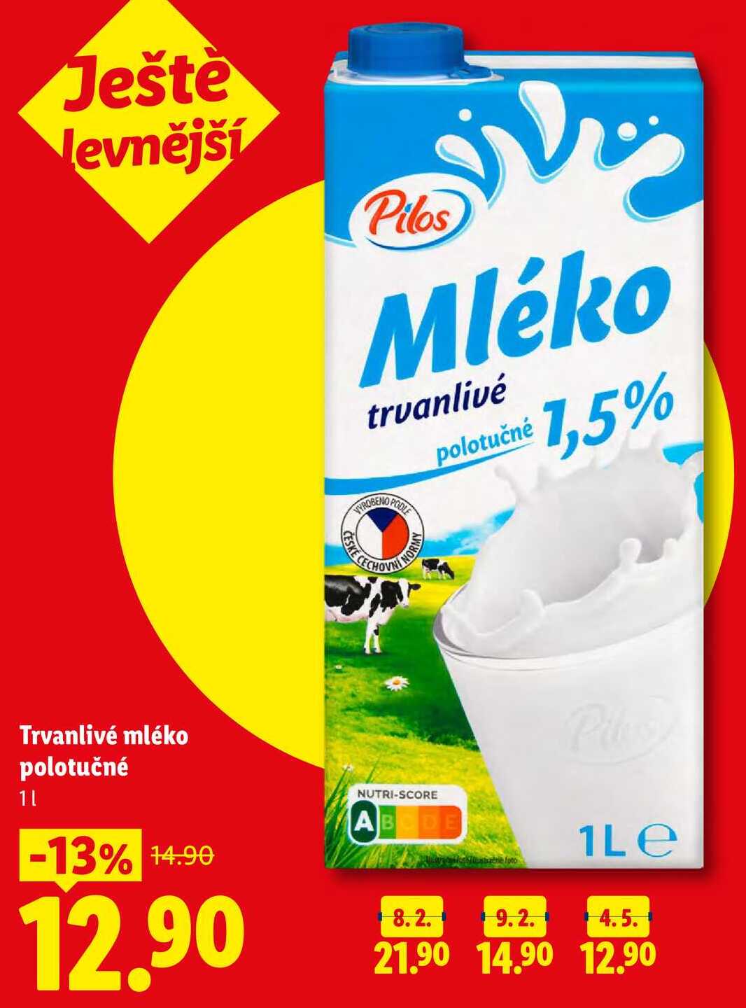 Trvanlivé mléko polotučné, 1 l