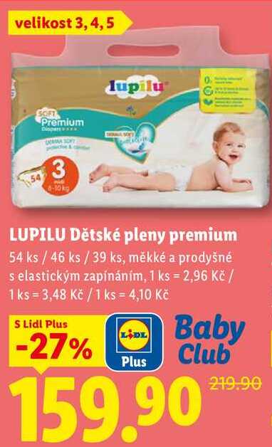 LUPILU Dětské pleny premium, 54 ks/46 ks/39 ks