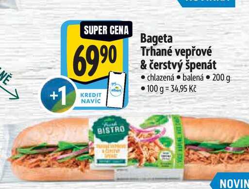   Bageta Trhané vepřové & čerstvý špenát  200 g