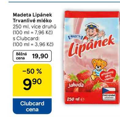 Madeta Lipánek Trvanlivé mléko, 250 ml, více druhů  