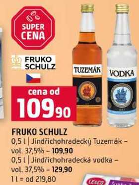 FRUKO SCHULZ 0,5l Jindřichohradecký Tuzemák 37,5% 0,5l Jindřichohradecká vodka 37,5%
