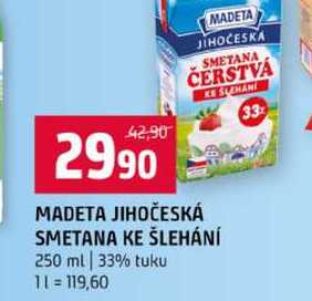 MADETA JIHOČESKÁ SMETANA KE ŠLEHÁNÍ 250 ml 33% tuku v akci