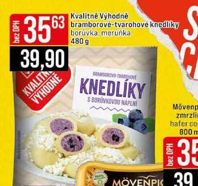 Kvalitně Výhodně bramborové tvarohové knedlíky borůvka, meruňka 480 g 