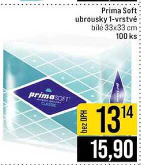 Prima Soft ubrousky 1-vrstvé bílé 33x33 cm 100 ks 