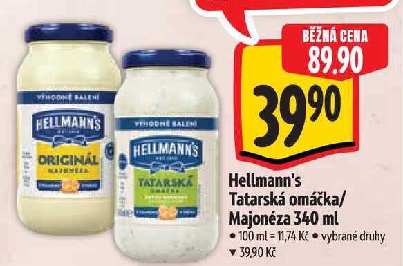 Hellmann's Tatarská omáčka/Majonéza, 340 ml 