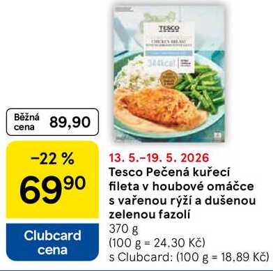 Tesco Pečená kuřecí fileta v houbové omáčce s vařenou rýží a dušenou zelenou fazolí, 370 g  