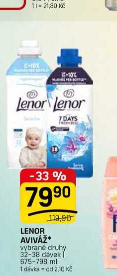 L LENOR AVIVÁŽ* vybrané druhy 32-38 dávek 675-798 ml