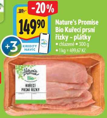 Nature's Promise Bio Kuřecí prsní řízky - plátky,  300 g 