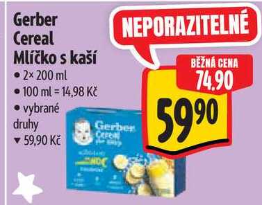 Gerber Cereal Mlíčko s kaší, 2x 200 ml 