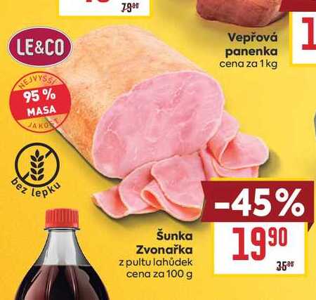 Šunka Zvonařka z pultu lahůdek cena za 100 g