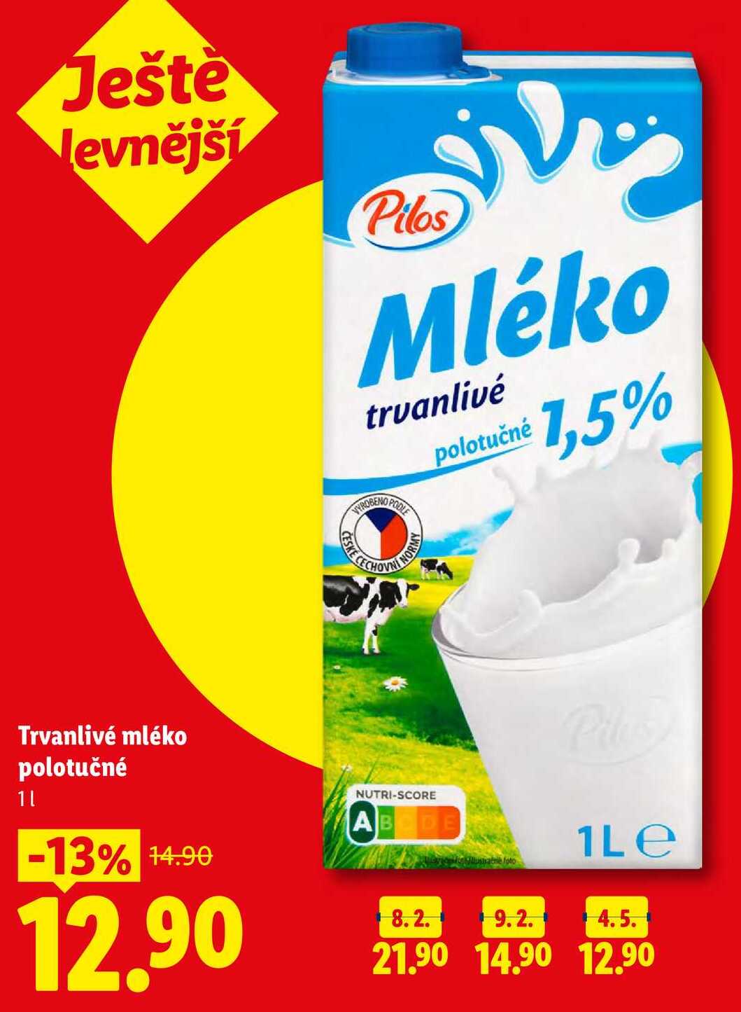 Trvanlivé mléko polotučné, 1 l