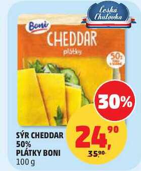 SÝR CHEDDAR 50% PLÁTKY BONI, 100 g 