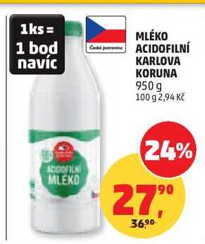 MLÉKO ACIDOFILNÍ KARLOVA KORUNA, 950 g 