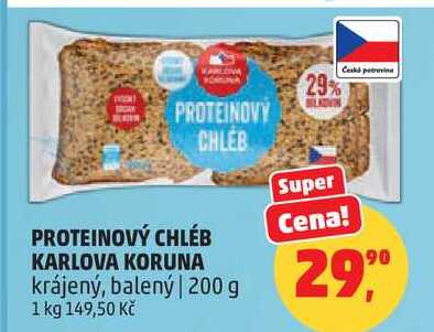 PROTEINOVÝ CHLÉB KARLOVA KORUNA krájený, balený, 200 g
