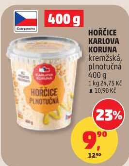 HOŘČICE KARLOVA KORUNA kremžská, plnotučná, 400 g 