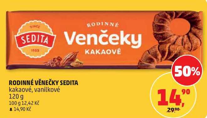RODINNÉ VĚNEČKY SEDITA kakaové, vanilkové, 120 g 