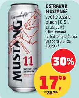 OSTRAVAR MUSTANG světlý ležák plech, 0,5 l