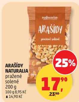 ARAŠÍDY NATURALIA pražené solené, 200 g 