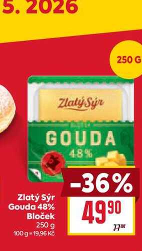 Zlatý Sýr Gouda 48% Bloček 250 g